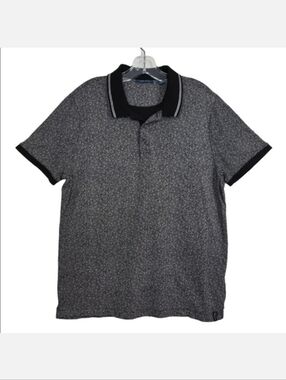 🌿Perry Ellis Men's Black & White Dot Print 100% Cotton Polo Shirt, Size L ~ EUC
